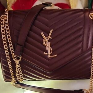 Burgundy Shoulder Bag with Gold Accents